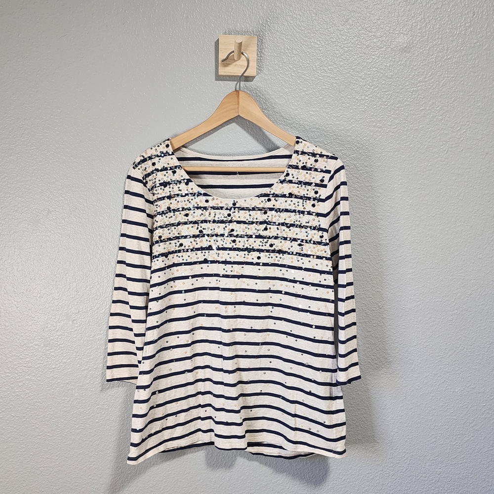Coldwater Creek Navy and White Striped Long Sleeve Top